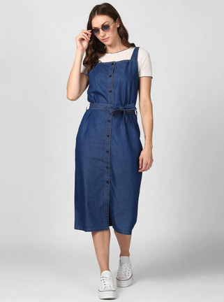 white christmas dresses DenimÂ V Neck Knee Length One Piece Dress main image 1