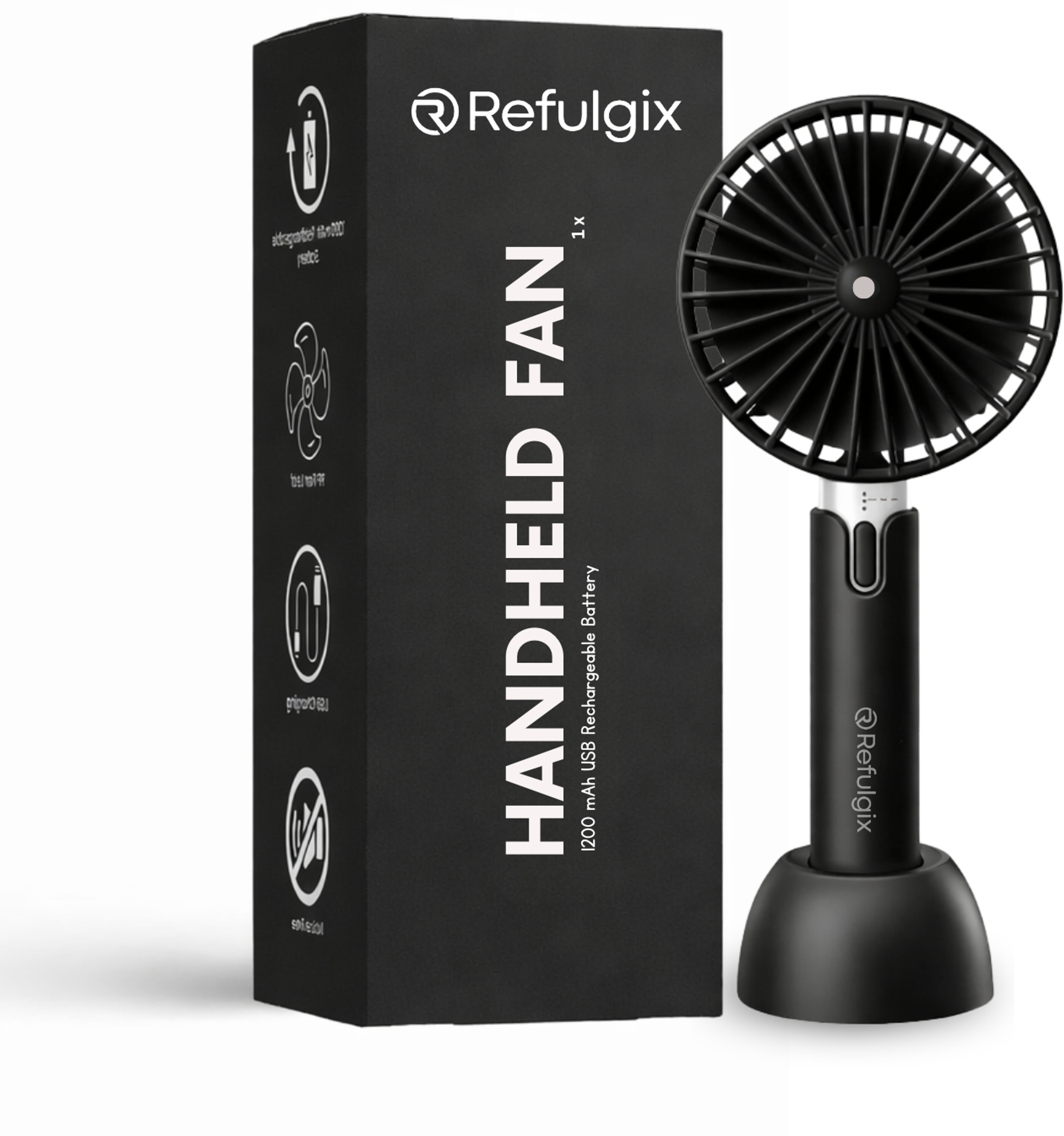 Refulgix USB Rechargeable Mini Portable black Hand Fan With Noise Cancelling Design 1200Amh Battery Operated Personal Fan for Women, Makeup, Office, Travel, USB Fan