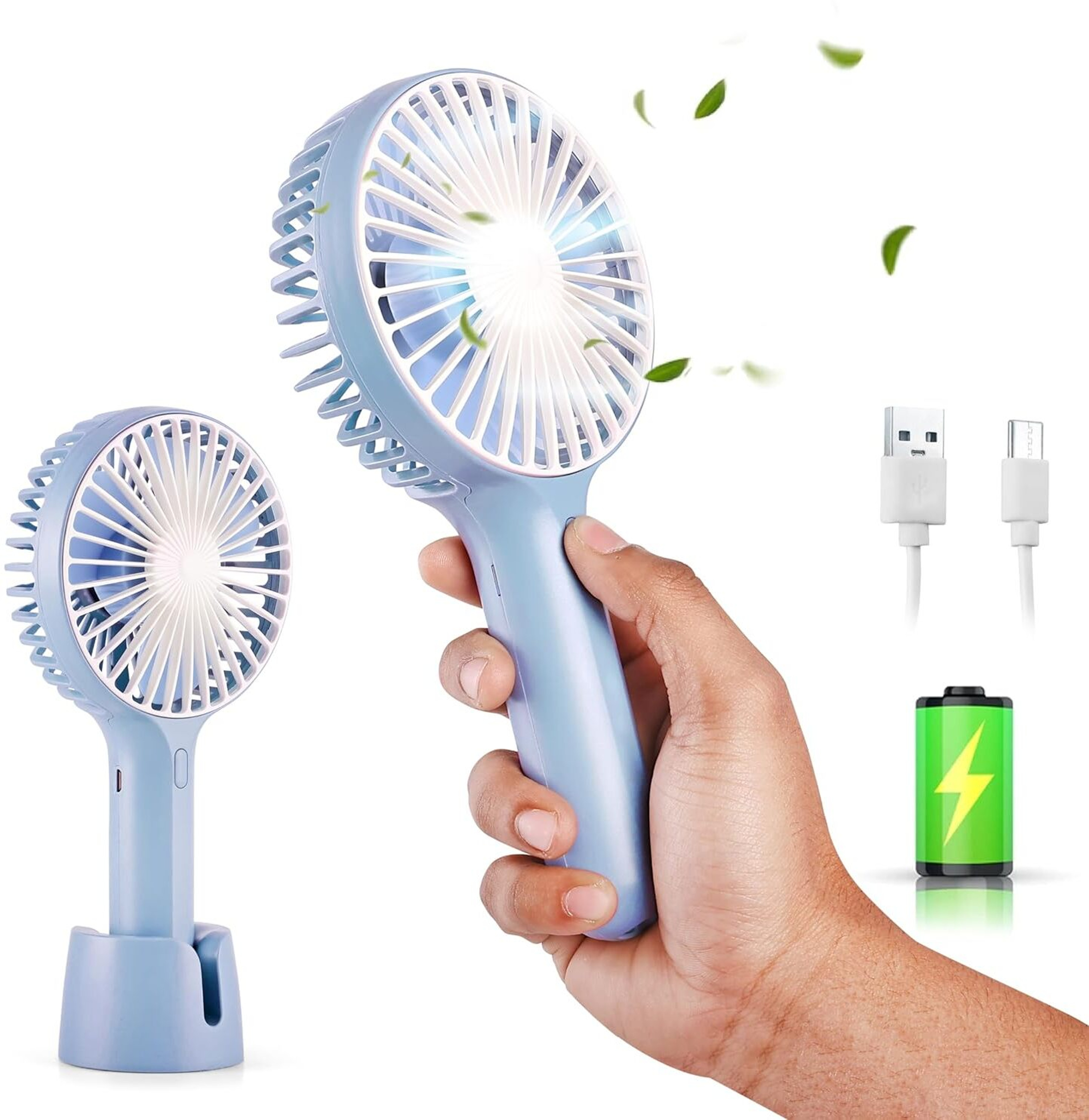 Refulgix 1500Amh Battery Mini Portable Fan - Powerful Brushless Motor, Large Blades, 3-Speeds, Noise-Canceling Design, Detachable USB Fan