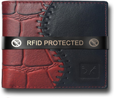 AL FASCINO Men's RFID Blocking Leather Wallet - Maroon & Blue Bifold With Multiple Card Slots And Hidden Pockets