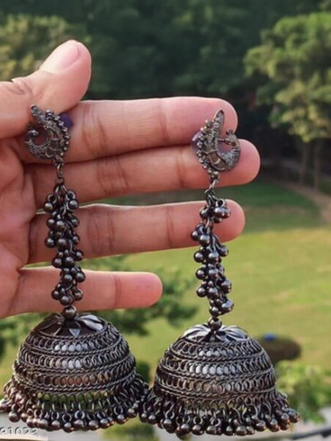 Diamond Jhumka Heavy Earrings Black Metal Jhumkas Buy Black Metal