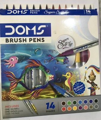 DOMS Non-Toxic Brush Pen in Cardboard Box (14 Assorted Shades x 1 Set)