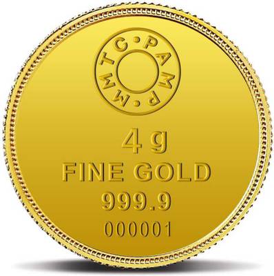MMTC-PAMP India Pvt Ltd AUYyCOG4.0352 24 (9999) K 4 g Gold Coin