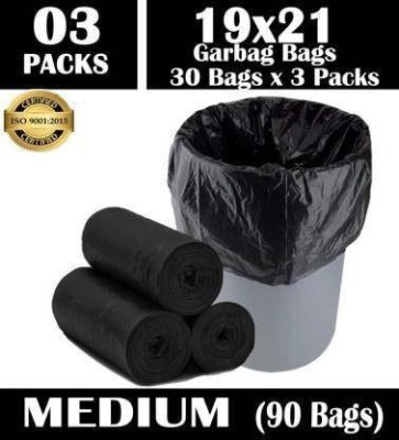 G 1 Oxo Biodegradable Garbage/Trash/Dustbin Bags for Home Kitchen Hotels  Hospitals, 19 X 21 Inch Medium Size, Black Color, 90 Pieces, Pack of 3, 30 Pcs in Each Pack, Disposable Pantry Dustbin Covers