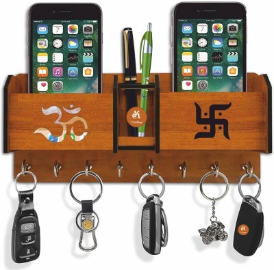Multipurpose Wooden Key Holder With Mobile Stand And Wall Shelf Rack, 6 Key
