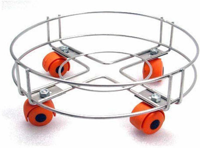 Kitchenify Cylinder Trolley Stand With Heavy Duty Wheels Stainless Steel Gas stand Gas Cylinder Trolley (Silver, Orange)