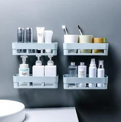 WORA Plastic Bathroom Storage Rack Box Strong Shower Rack Shelf( Pack Of 4) Plastic Wall Shelf (Number of Shelves - 4, White)