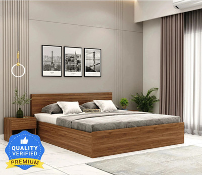 Wooden Street Harper Premium Engineer Wood Queen Size Platform Bed With Box Storage Engineered Wood Queen Box Bed, 208.2 cm x 157.4 cm (6.83 ft x 5.16 ft) (Finish Color - Columbian Walnut Finish Queen, Delivery Condition - Knock Down)
