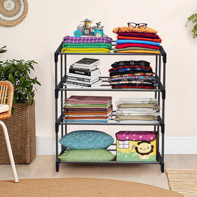 Philoshop Book Case Carbon Steel Collapsible Wardrobe (Finish Color - BLACKKK, DIY(Do-It-Yourself))