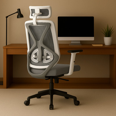 Oakcraft Hurricane High Back Ergonomic Chair with Multi Synchro Mechanism Mesh Office Adjustable Arm Chair (Grey, Optional Installation Available)