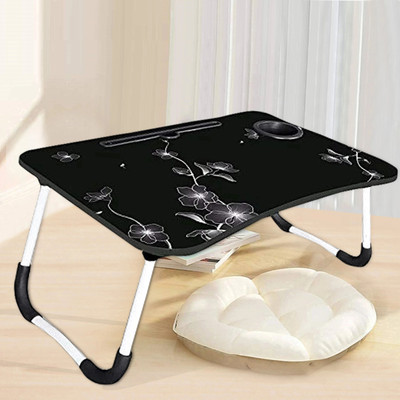 RUTJA Foldable Multipurpose Wood Portable Laptop Table (Finish Color - Black Flower, Pre Assembled)