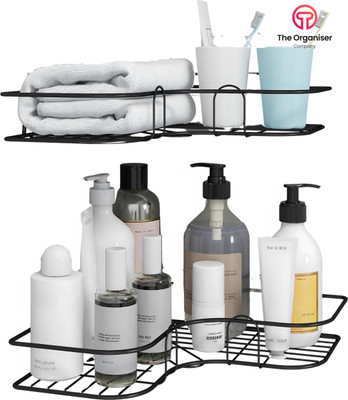Zolento THE ORGANISER HOME Self-Adhesive Wall Corner for Bathroom Organizer/ Storage Iron Wall Shelf (Number of Shelves - 2, Black)