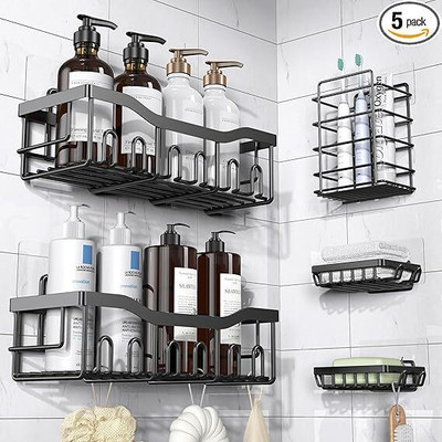 kridha 5 PCS BATHROOM ORGANISER Iron Wall Shelf (Number of Shelves - 5, Black)