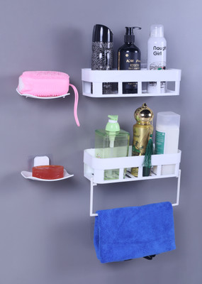 Xena Bathroom Accessories Organizer Storage Multipurpose Plastic Shelves Plastic Toothbrush Holder (White, Wall Mount)