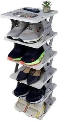 AQUA POLIMERS 5 LAYER FOLDABLE SHOE RACK Plastic Shoe Stand (WHITE, 5 Shelves, Pre-assembled)