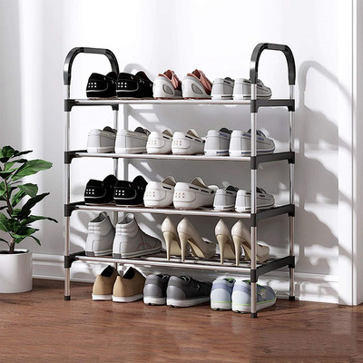 SAISAP SAISAP 4-LAYER CARBON STEEL BLACK SHOESTAND Metal Collapsible Shoe Stand (BLACK, 4 Shelves, DIY(Do-It-Yourself))