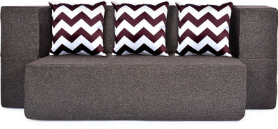 Solis Primus-comfort for all SOLISPRIMUS- COMFORT FOR ALL 3 Seater Double Foam Fold Out Sofa Cum Bed (Finish Color - Brown with 3 Zigzag Cushion (Brown) Delivery Condition - Pre-assembled)