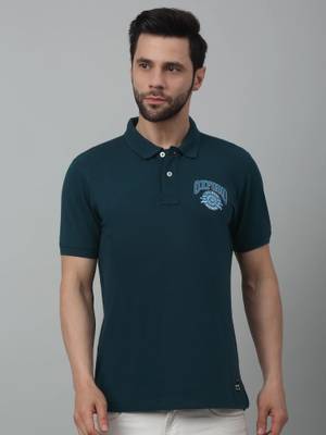 Price History of Cantabil Solid Men Polo Neck Blue T-shirt from