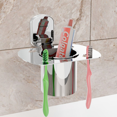 Nexanest Elegant SS304 Chrome Finish Bathroom Accessorie/Holder/Stand for Brush & Tumbler Stainless Steel Toothbrush Holder (Silver, Wall Mount)