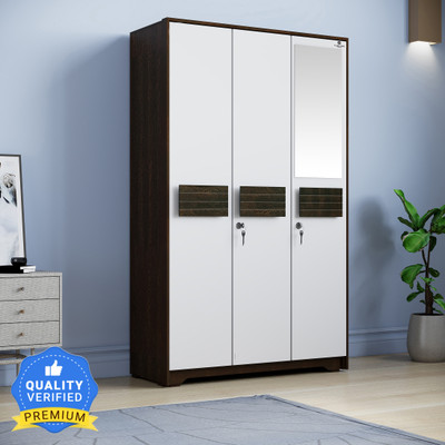 CARLTON LONDON PHOENIX Engineered Wood 3 Door Wardrobe (Finish Color - Melamine Wenge, White, Mirror Included, Knock Down)