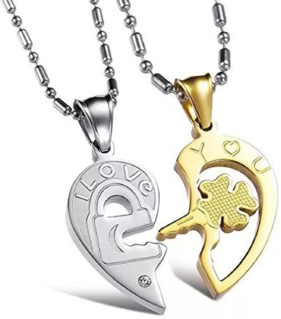 Buy Vembley Loveable Blue Silver Broken Heart Best Friends Forever Heart  Pendant Necklace Online at Best Prices in India - JioMart.