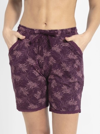 Women's Micro Modal Cotton Relaxed Fit Printed Shorts with Lace Trim Styled  Side Pockets - Infinity Blue Assorted Prints