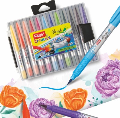 Miss Royale Dual Tip brush Pens, For Drawing, sketching,  Calligraphy, (Pack Of 12) Super Fine & Brush Tip Nib Sketch Pen 