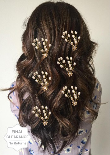 Flower Juda Hair Pins in White Pearls for Hair Styling - 12 Pieces