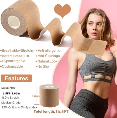 Tomkot Breast Lift Tape Waterproof boob tape Adhesive push up tape  Breathable Chest Support Tape, Invisible Lift Athletic Tape Adhesive Bra