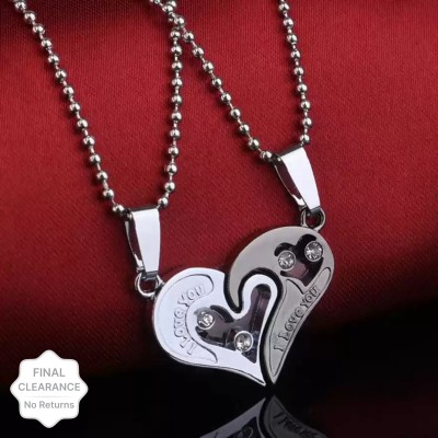 Devora 2pcs Love forever Couple Heart pendent Locket With Chain