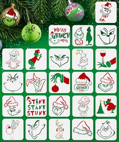 60 Pieces Christmas Ornament Stencils Plastic Ornament Stencils