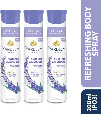 Yardley London English Lavender Refreshing Body Spray 200ml Deodorant Spray  -  For Women (600 ml, Pack of 3)