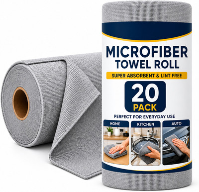 ORJILO Microfiber Cleaning Cloth Roll 20 Pack Grey Cloth Napkins (20 Sheets)