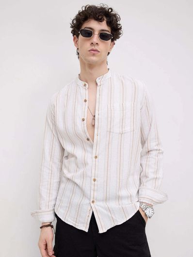 VASTRADO Men Regular Fit Striped Collarless Collar Casual Shirt