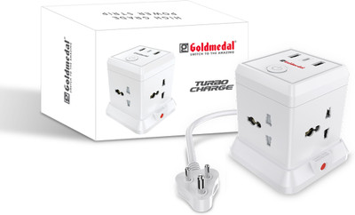Goldmedal Turbocharge 4+3 Power Strip 4  Socket Extension Boards (White, 2 m, With USB Port)