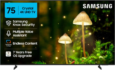 Crystal 4K 189 cm (75 inch) Ultra HD (4K) LED Smart Tizen TV with 4K Upscaling | HDR 10+ | SolarCell Powered Voice Assistance Remote Control | MetalSt
