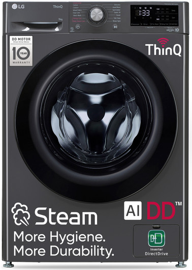 LG 9 kg 5 Star with AI Direct Drive, 6 Motion, Inverter Direct Drive, Steam and Wi-Fi Enabled Fully Automatic Front Load with In-built Heater Black FH