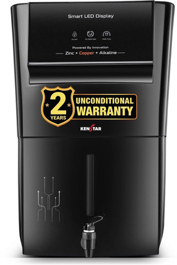 Kenstar Black Pureza. 8 L RO + UV + UF + Copper + Alkaline + Minerals Water Purifier Needs no service for 2 years (Black)