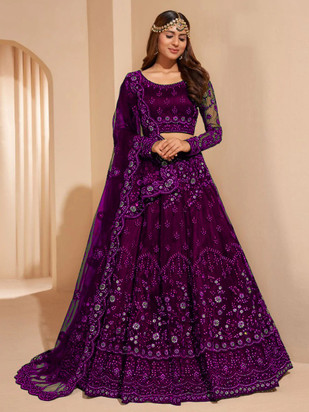 Embroidered semi stitched lehenga sale choli and dupatta set