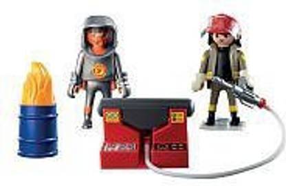Playmobil 5943 Deluxe Firefighters Set With Flaming Barrel