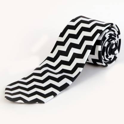 BLACKSMITH Black And White Chevron Design Geometric Print Men Tie