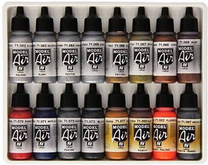 Vallejo Metallic Set Model Air Paint, 17ml, 16-Pack