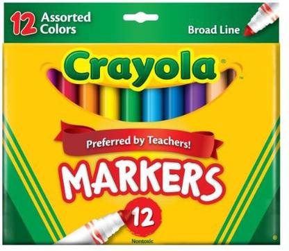 CRAYOLA Binney Smith (R) Non-Washable Markers, Broad Line, Assorted Colors, Box Of 12