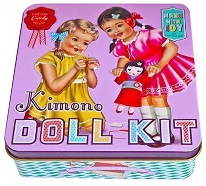 COTTON CANDY Learn to sew for fun, Make a Dolly Kimono Sewing Kit, includes doll and precut Kimono in vintage keepsake tin