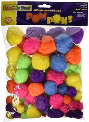 Chenille Kraft AC8112-02DI Non-Toxic Pom Pon, Assorted Size, Assorted Hot Color (Pack of 100)