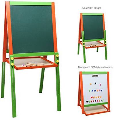 MyGift Children's Adjustable Height Green & Red Wood Kids Chalkboard / Dry Erase White Board / Drawing Easel