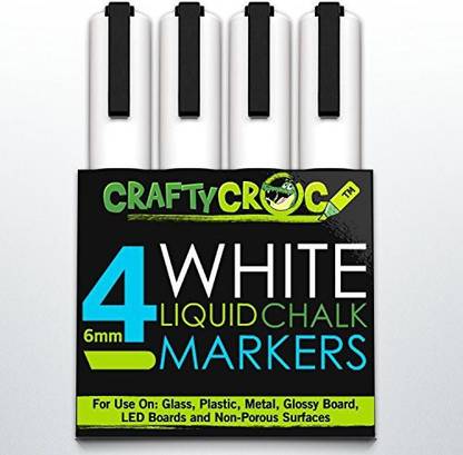 CraftyCrocTM Liquid CHALK MARKERS- 6mm Reversible Tip - Premium Quality Bold White Color Pen