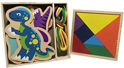 Ankyo Dinosaur Wooden Lacing Game with Tangram Set