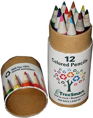 Tree Smart Recycled Newspaper Mini Colored Pencils in a Tube 12 Colored Pencils, 3.75 Pack of 6