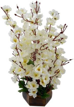 KAYKON Orchid Wooden Pot White Orchids Artificial Flower  with Pot